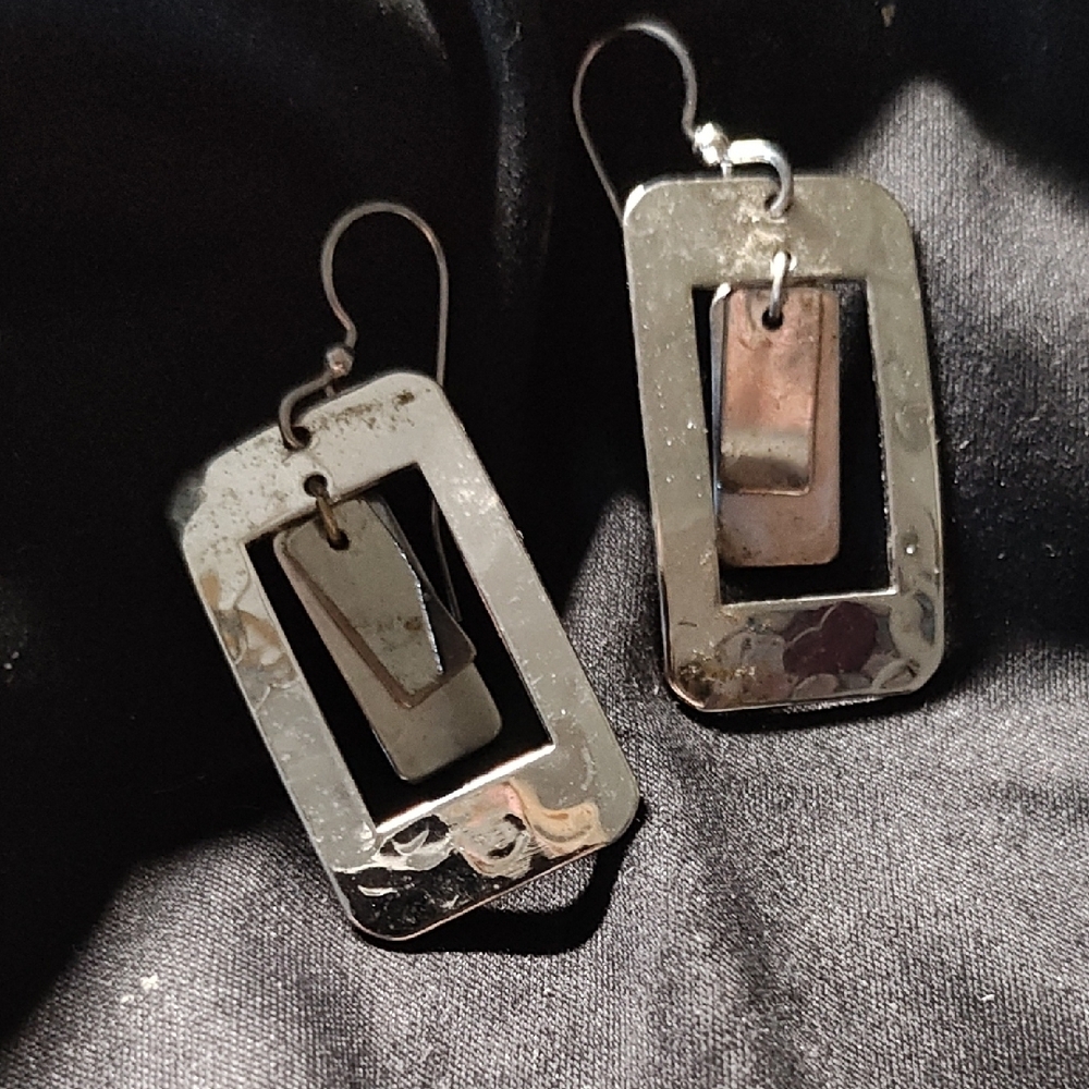 Modern Silver Geometric Earrings with Layered Design